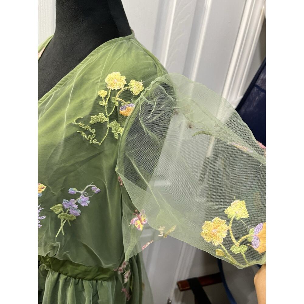 Green Tulle Embroider Floral Lined Fairy Garden Wedding/Prom Dress Plus NWT XXL - Picture 6 of 15